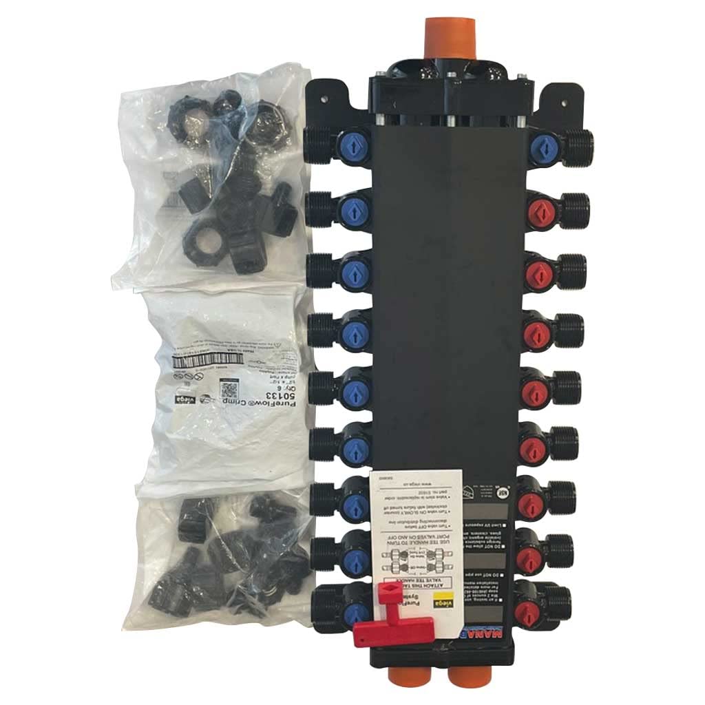 Viega 50250 1/2-Inch PureFlow Zero Lead Poly Alloy PEX Crimp Manabloc With 18 Ports - 10 Cold 8 Hot