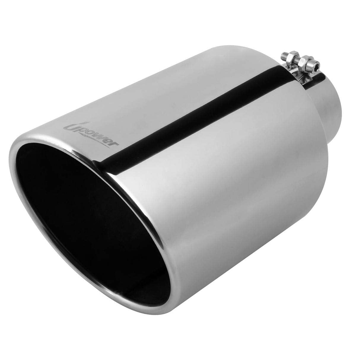 Upower 4 inch Inlet 8 inch Outlet Exhaust Tip Stainless Steel 4" to 8" Tail Pipe Tips 15" Long Bolt-On 45 Degree Angle Cut Universal for Car Truck