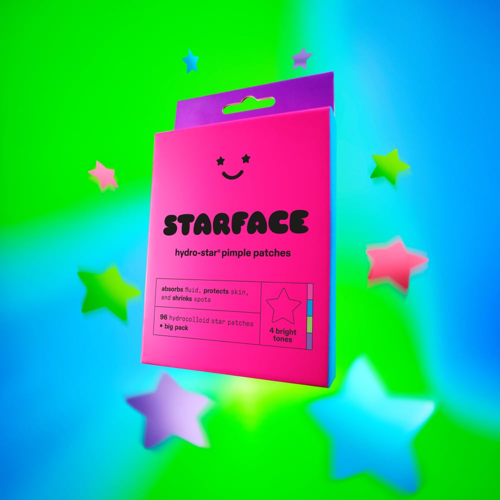 Starface Party Pack Big Pack Hydro-Stars, Colorful Hydrocolloid Pimple Patches, Absorb Fluid and Reduce Redness, Cute Star Shape (96 Count)