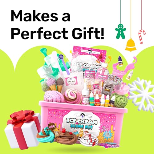 Original Stationery Ice Cream Slime Kit for Girls, Amazing Ice Cream Slime Making Kit to Make Butter Slime, Cloud Slime & Foam Slimes, Fun Holiday Gift Idea for Christmas & Easter