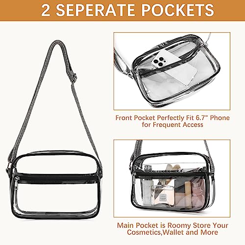 BOSTANTEN Clear Bag Stadium Approved Crossbody Bags Small Clear Purse with Adjustable Strap for Concerts Sports Black