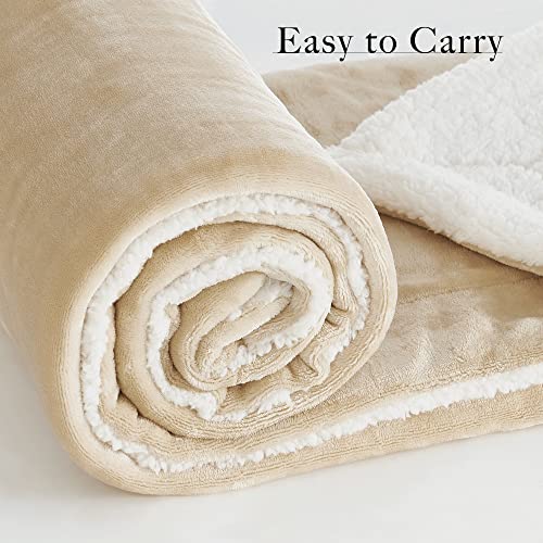 RYB HOME Green Sherpa Blanket Throw 90" x 108", King Size Super Soft Solid Reversible Velvet Blankets for Couch for Celebration Christmas, Hunter Green