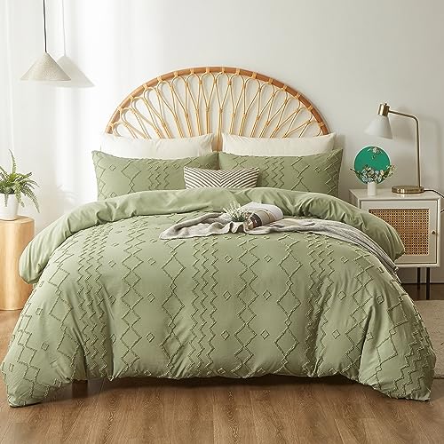 Senville White Duvet Cover Queen Size-Tufted Queen Duvet Cover Set,100% Microfiber Boho Duvet Cover,3PCS Soft and Breathable Textured Shabby Chic Bedding Set with Zipper Closure(White,Queen)