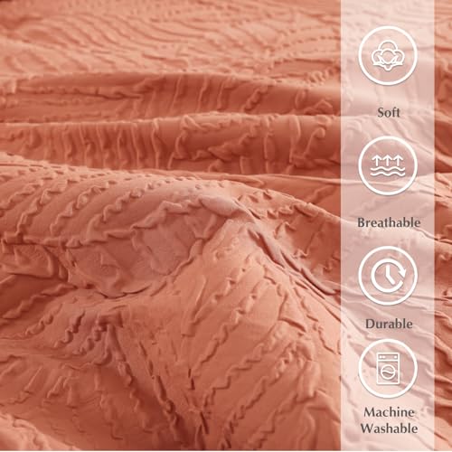 Geniospin Twin Comforter Set - 5 Pieces Burnt Orange Bedding Set, Botanical Textured Comforter Set, All Season Lightweight Bed in a Bag with Comforter, Sheets, Pillowcases & Shams
