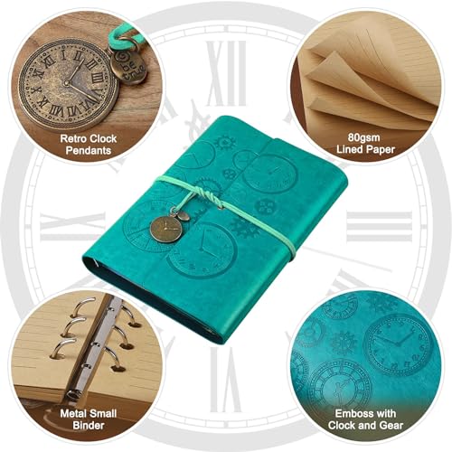 Asten Leather Writing Journal, Refillable Notebook with Lined Pages Vintage Travelers Notebook, Gift for Men and Women 9.1 x 6.5inch(A5, Blue