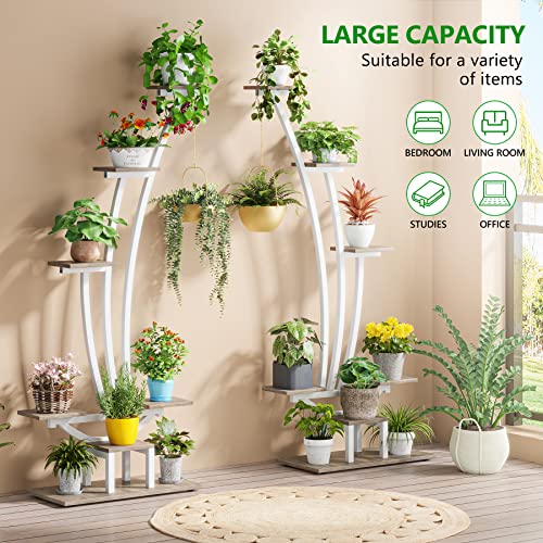 Tribesigns 6-Tier Tall Indoor Plant Stand Pack of 2, Metal Curved Display Shelf with 2 Hanging Hooks, Multi-Purpose Bonsai Flower Pots Plant Rack for Indoor, Garden, Balcony, Living Room
