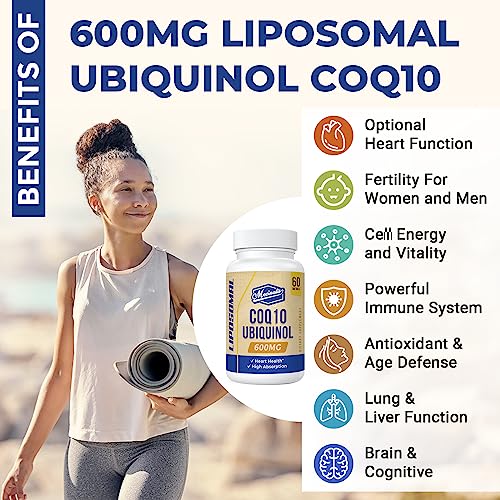 Liposomal CoQ10 Ubiquinol 600mg Softgels | Superior Absorption Ubiquinol CoQ10 Supplement | Powerful Active Antioxidant Form of Coenzyme Q10 | Heart Function & Energy Production | 60 Softgels