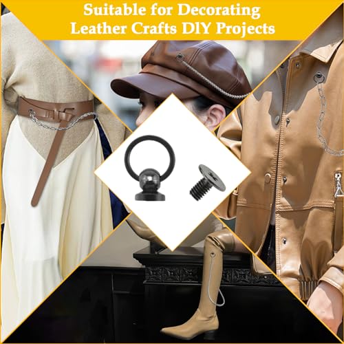 HONSNKS Screwback Round Head Nail Rivet with Pull Ring 8mm Black Leather Rivets Studs for DIY Leather Craft Purse Phone Case Handbag Clothes with Mini Screwdriver, 20PCS