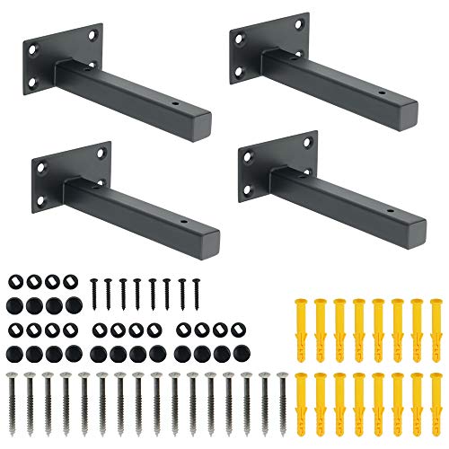 Alise Floating Shelf Brackets,Black T Bracket for Shelves Heavy Duty Hidden Brackets for Wooden Board Hanging Supports Blind Shelf Wall Mount 6 Inch,JT150B-4P,Pack of 4