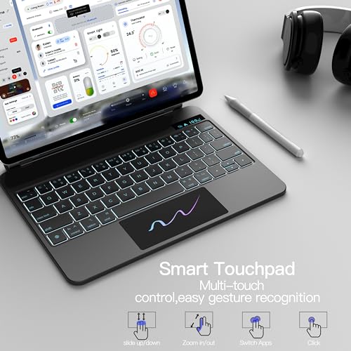 Emoonland Keyboard Case for iPad 10th Generation – Magic Keyboard, Magnetic Stand, Multi-Touch Trackpad, 7 Colors Backlit, Compatible with iPad 10.9 inch 10th Generation Floating Keyboard