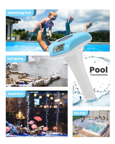 BALDR Pool Thermometer Floating Easy Read, IPX8 Waterproof, Solar Powered Digital Pool Thermometer with LCD Screen,Suitable for Swimming Pool/Hot Tub/Hot Spring/Aquarium (Blue)