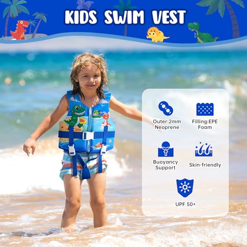 Welebar Toddler Swim Vest, Floaties with Adjustable Safety Strap for Boys and Girls Aged 2-10 Years/22-88lbs