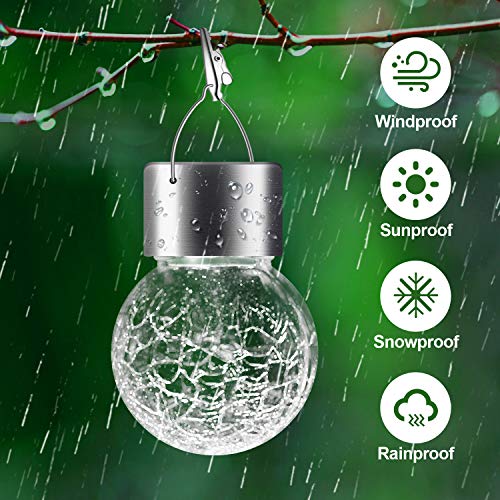 Solar Lights Outdoor Hanging Decorative Globe 8 Pack, Waterproof Solar Lantern with Handle and Clip, Solar Powered Glass Ball Lights for Garden Yard Fence Tree Umbrella Holiday Décor, Warm White