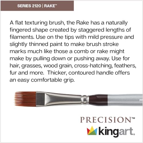 KINGART Premium Precision 2120-1/4 RAKE Series Artist Brush, Synthetic Amber Taklon, Short Ergonomic Comfort Handle, for Acrylic, Oil and Watercolor Paint, Size 1/4"