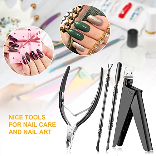 Mudder Acrylic Nail Clippers Kit False Nails Tips Cutter Professional Cuticle Trimmer Nipper Cutter Pusher Remover Stainless Steel Manicure Pedicure Art Tools Set Salon Home(Black)