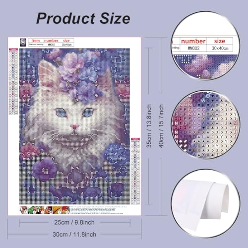 WSLWXSHM Diamond Painting Kits for Adults, Cat Round Full Drill Diamond Art Kits, 5D DIY Paint with Diamonds Crafts for Home Wall Decoration Gifts 12×16Inch