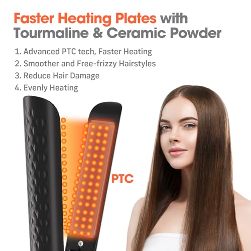 Quico Hair Straightener, Professional Negative Ion Flat Iron Hair Straightener, 15s Fast Heating, Temp Memory, 320ā-450ā, 110-240V, Auto-Off, with Glove and Clips, Gift, Black