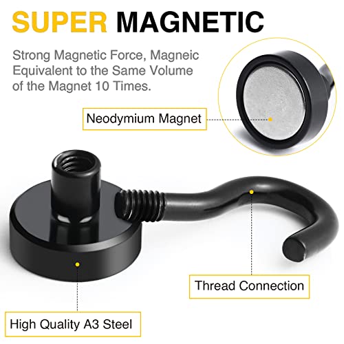 DIYMAG Magnetic Hooks, 25Lbs Facilitate Hook Neodymium Magnet Hooks with Nickel Coating for Cruise,Kitchen, Home, Workplace, Office and Garage etc, 10 Packs (Black)