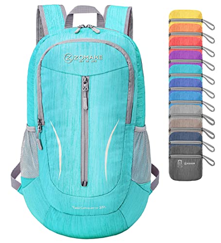 ZOMAKE 25L Ultra Lightweight Packable Backpack - Foldable Hiking Backpacks Water Resistant Small Folding Daypack for Travel(Aqua Blue)