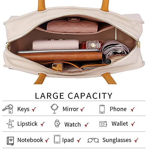 BOSTANTEN Women Designer Handbags Genuine Soft Leather Top Handle Purses and Handbags Satchel Shoulder Bag, Beige