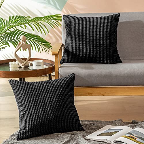 CaliTime Throw Pillow Covers Pack of 2 Comfy Corduroy Boho Striped Decorative Cushion Cases for Couch Sofa Bed Farmhouse 18 X 18 Inches Taupe