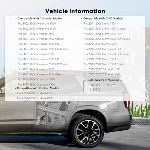 YHTAUTO Rear Driver Side Power Window Regulator With 2-Pin Motor Assembly for Chevy Silverado & GMC & Cadillac Models, Silverado/Sierra 1500 2500 HD 3500, Suburban/Avalanche/Yukon XL, Escalade ESV EXT