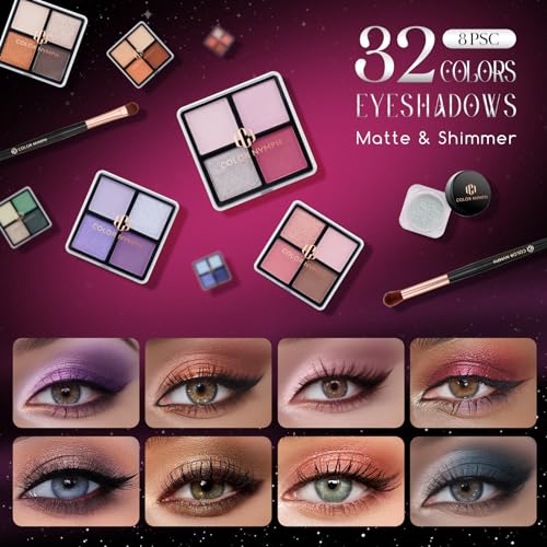 Color Nymph Beginners Makeup Kit With Train Case For Teenagers Girls, Full Starter Cosmetics Set Included 32 Colors Eyeshadow, Bronzer, Contour Powder, Blush, Highlighter, Lip Gloss (Black)