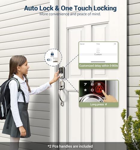 Veise Smart Front Door Lock Set, App Control, Keyless Entry Deadbolt with Lever Handle, Electronic Digital Touchscreen Keypad, Auto Lock, Easy Install, Satin Nickel