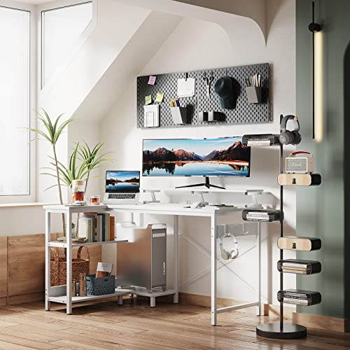 ODK Small L Shaped Desk, 48 inch Corner Desk with Reversible Storage Shelves, Computer Desk with Monitor Shelf and PC Stand for Home Office, Gaming Desk with Headphone Hooks, Black