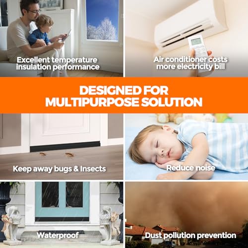 Holikme 2 Door Draft Stopper Under Door Draft Blocker Insulator Door Sweep Weather Stripping Noise Stopper Strong Adhesive White