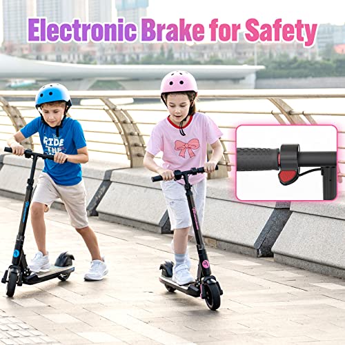 EVERCROSS EV06C Electric Scooter, Foldable Electric Scooter for Kids Ages 6-12, Up to 10 MPH & 5 Miles, LED Display, Colorful LED Lights, Lightweight Kids Electric Scooter (Black Blue)?-