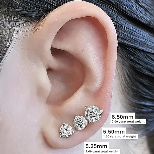 Central Diamond Center 14K Gold Post & Sterling Silver Zirconia 3 Prong Martini Stud Earrings - Platinum Plated 5.25mm 1.00cttw