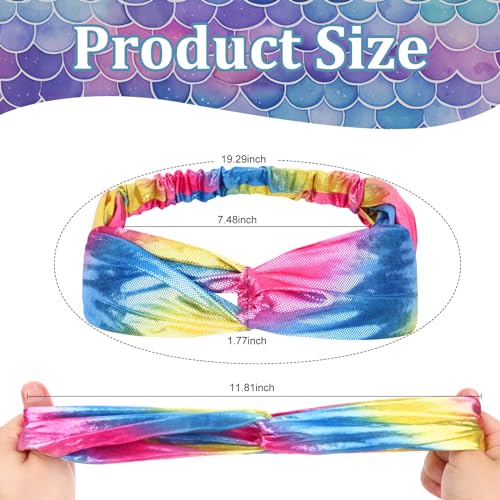 YARIEW Knotted Mermaid Headbands For Girls - Kids Criss Cross Cute Hair Accessories With Rainbow Metallic Turban Wraps For Parties