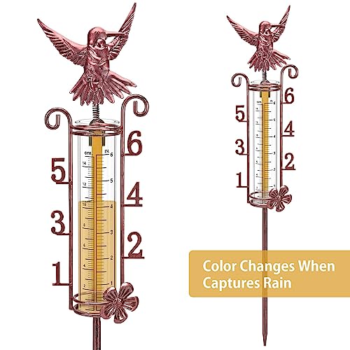 APSOONSELL Rain Gauge Large Number, 32" Copper Rain Gauges Outdoor, 7" Capacity Rain Gauge with Metal Stake for Garden Yard Lawn Decoration