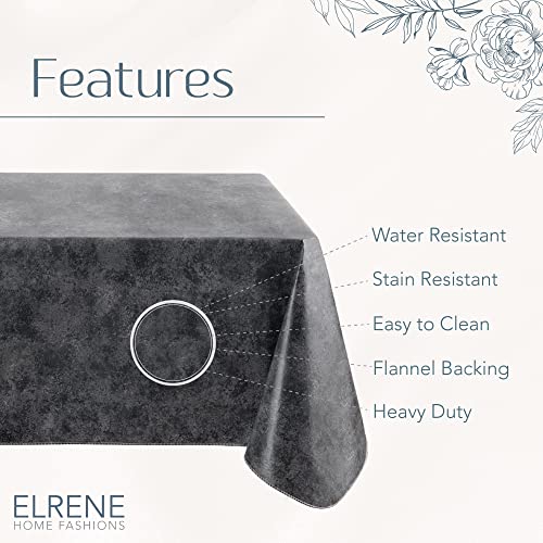 Elrene Home Fashions Mesa Marble Water- and Stain-Resistant Vinyl Tablecloth with Flannel Backing, 52 Inches X 52 Inches, Square, Black