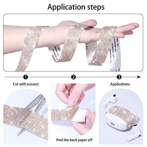 3 Rolls 6.6 Yards Self-Adhesive Crystal Rhinestone Diamond Ribbon,DIY Diamond Ribbon Stickers with 2 mm Rhinestones for Arts Crafts,Bling Silver Ribbon Rolls for Phone,Car Decoration(Champagne)