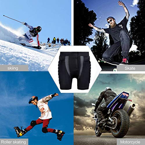 OHMOTOR 3D Padded Protective Shorts Hip Butt EVA Pad Short Pants Heavy Duty Protective Gear Guard Drop Resistance for Ski Skiing Skating Snowboard Cycling (Black, S)