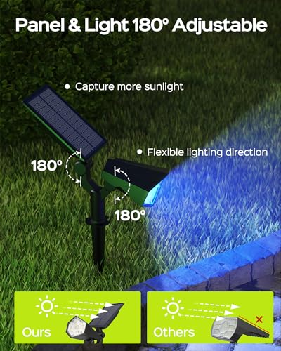 JACKYLED Solar Lights Outdoor, 800 Lumens Solar Spot Lights 3000K/6000K, 4 Modes Solar Landscape Spotlights Waterproof for Yard,2 Pack