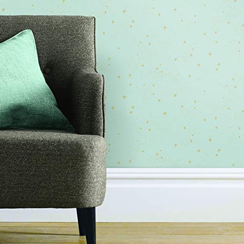 RoomMates RMK11320WP Upon A Star Light Blue and Metallic Peel and Stick Wallpaper