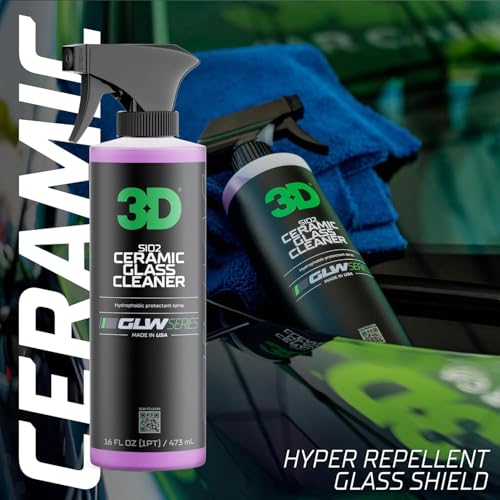 3D SiO2 Ceramic Glass Cleaner, GLW Series | Water & Rain Repellent | All-Weather Protective Ceramic Glass Cleaner | Safe for Tinted, Non-Tinted Windows & Mirrors | DIY Car Detailing | 16 oz