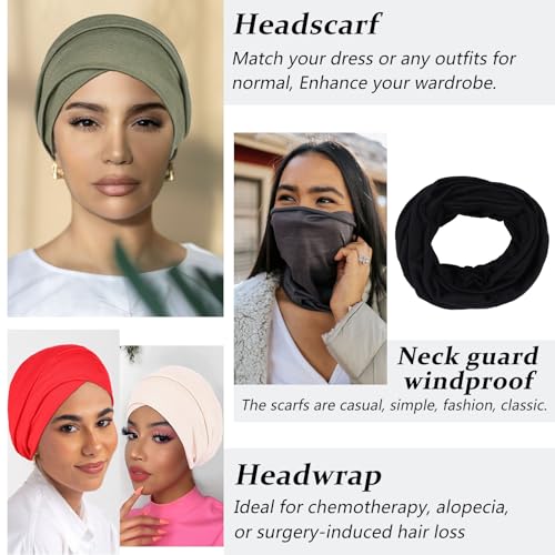 XTREND 1 Piece Turbans for Women Stretch Jersey Headwraps Fashion Neck Sleeve Sleeping Turban Solid Color Head Wrap Extra Wide Turban Caps Soft Breathable African Headwrap for Women (Camel)