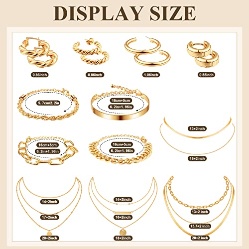 Tiamon 12 Pcs Gold Silver Jewelry Sets for Women Layered Set of Earring Necklace Bracelets for Men Jewelry Gifts(Gentle Style)
