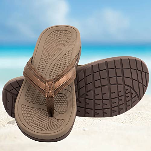 Thearches Women's Orthotic Flip Flops Arch Support Sandals for Plantar Fasciitis Flat Feet Heel Pain Relief, Supportive Beach Toe-post Sandals, Comfort Walking Flip Flop Slides