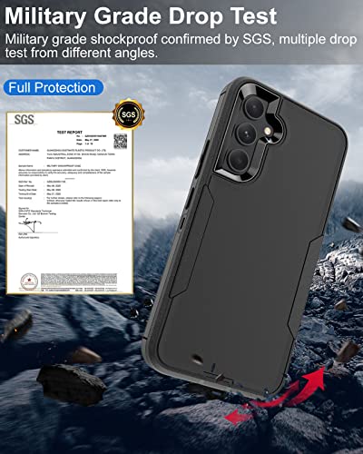 Dahkoiz for Samsung Galaxy S23-FE Case, and Glass Screen Protector, Dust-Proof Port Cover, Full Body Silicone Rubber Covered, Non-Slip Drop-Proof Phone Case for S23 FE 5G(2023), Black/Black