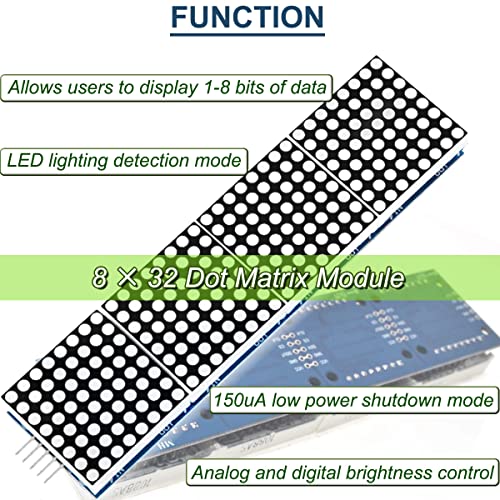 DAOKAI 7219 Dot Matrix Module 8 x 32 MCU Control Driver Board Green LED Common Cathode 4 in 1 Display Module with Cable for Arduino Microcontroller