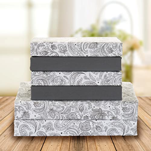 Elegant Comfort Amelia Paisley Printed 4-Piece Sheet Set, Deep Pocket 1500 Thread Count, Fade, Stain, and Wrinkle Resistant, Fitted Sheets with Smart Pockets, Paisley Sheet Set, Twin, Ash Gray