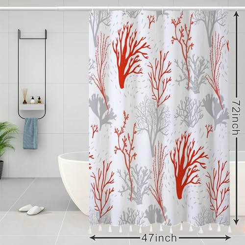 Anncsssy Minimalist Sun Mountain Shower Curtain with White Tassel Blue Ink Wash Painting Shower Curtain for Bathroom Cubicle Decor Field Scenery Waterproof Durable Bath Curtain with Hooks 60x72 Inch