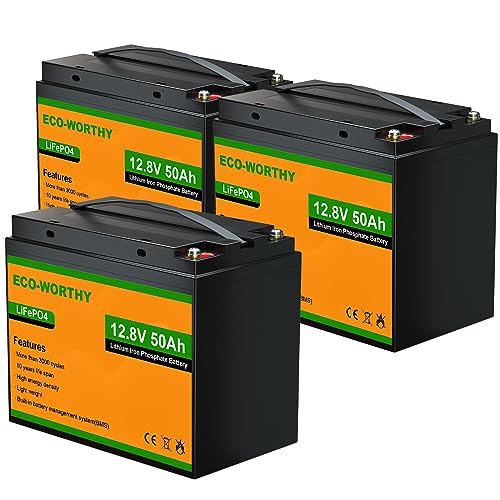 ECO-WORTHY 12V 50Ah 3 Pack LiFePO4 Lithium Battery (Pack in Series to 36V 50Ah), Built-in BMS, 3000+ Deep Cycle, Replacement of Lead-Acid Battery, Easy Installation, for Golf Cart, Trolling Motor
