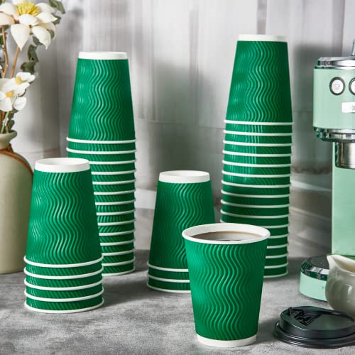 DAILYPACK 100 Count 12 OZ Coffee Cups with Lids, Insulated Ripple Wall Paper Hot Coffee Paper Cups for Hot Drinks