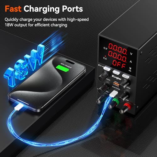 DC Power Supply Variable, 30V 10A Adjustable Switching Regulated DC Bench Power Supply with Intelligent Charging Mode, 18W USB Interface, Precision Encoder Knob (Black)